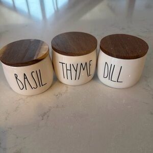 Rae Dunn White Herb Jars with Wooden Lids
